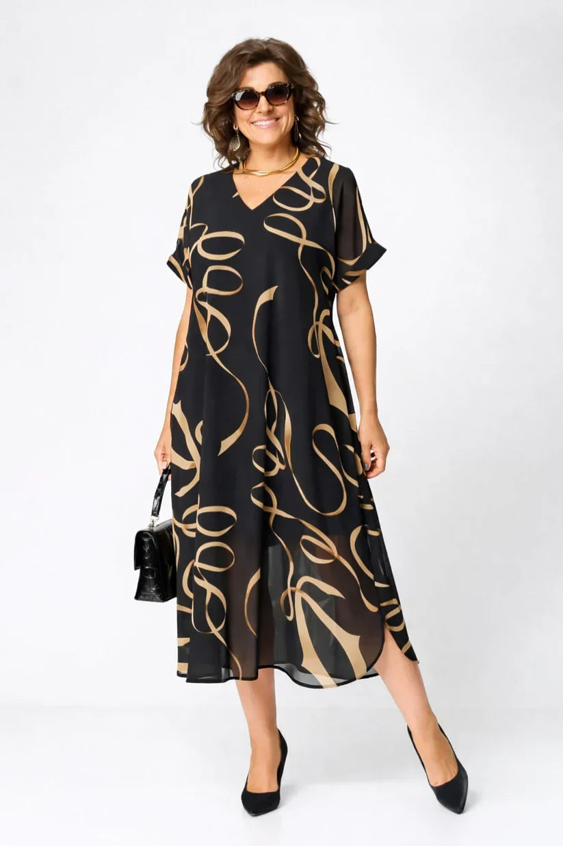 DELACROIX | Robe Midi Fluide À Motifs Dorés Amélie