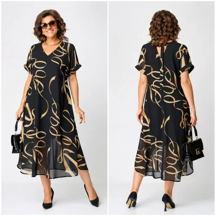 DELACROIX | Robe Midi Fluide À Motifs Dorés Amélie