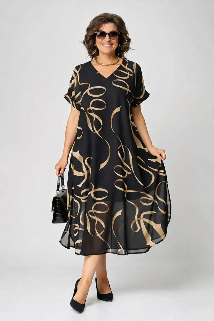 DELACROIX | Robe Midi Fluide À Motifs Dorés Amélie