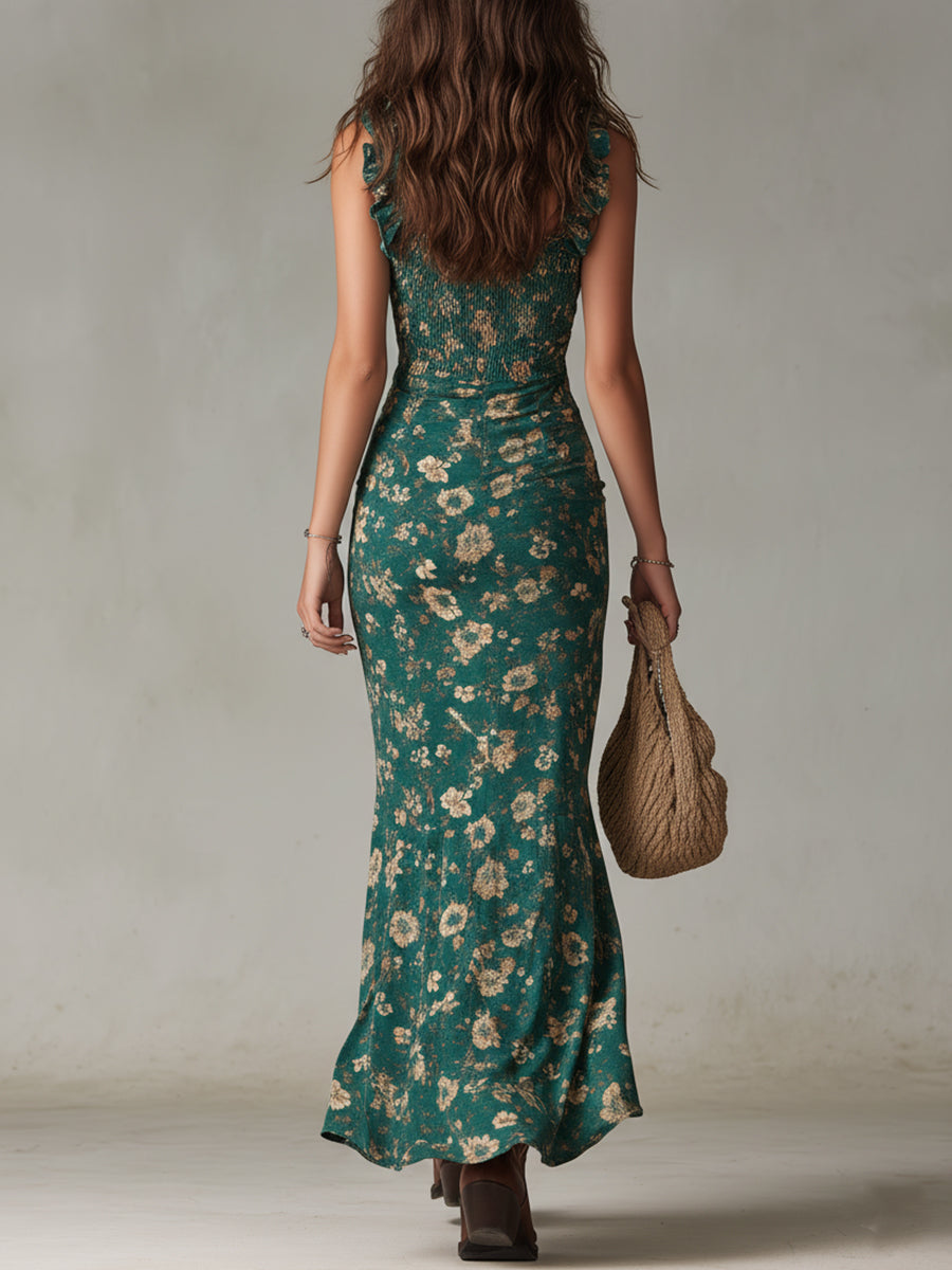 DELACROIX | Robe Élégante Fendue Bohème Jade