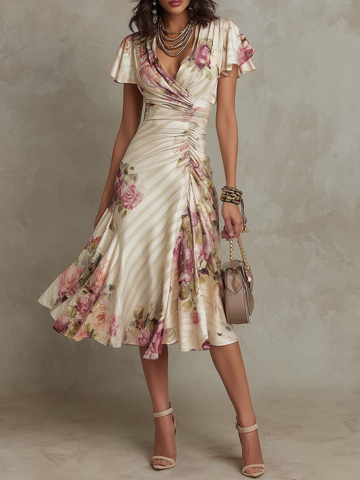 DELACROIX | Robe Élégante Drapée Florale Camille