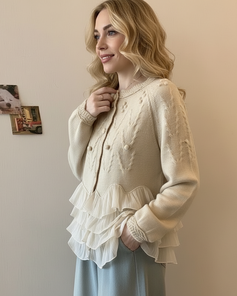 DELACROIX | CARDIGAN ÉLÉGANT EN MAILLE AVEC VOLANTS