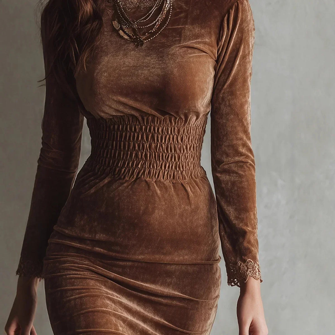 DELACROIX | ROBE VELOURS À TAILLE SMOCKÉE